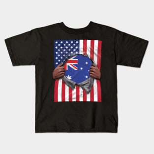 Australia Flag American Flag Ripped - Gift for Canadian From Australia Kids T-Shirt